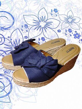 Born Adalia wedge sandals in navy blue with a bow detail